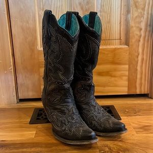 Corral Boots Black Distressed with Silver Studs 9M